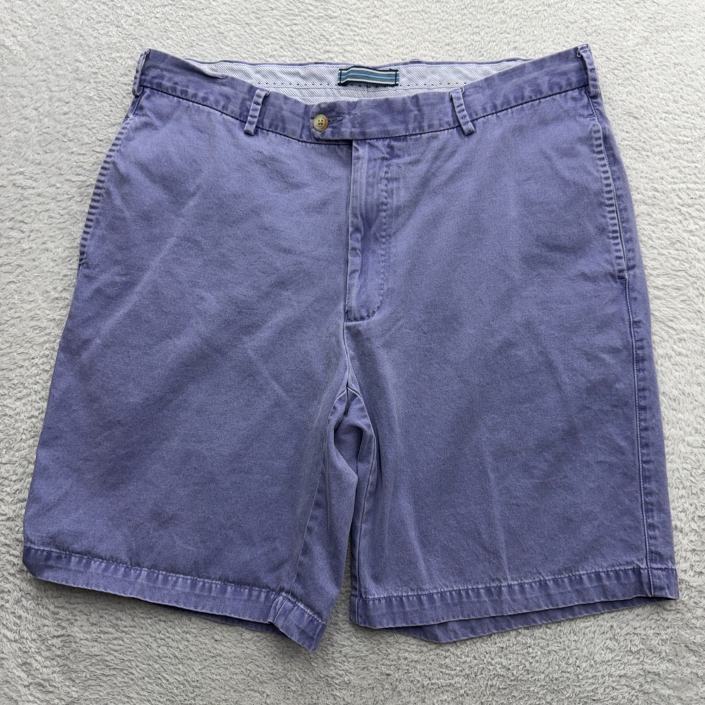 Peter Millar Mens 36 Purple Chino Shorts Flat Front Acorn Embroidery Cotton Peru